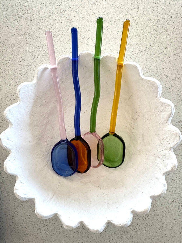 The NEE-V Glass Spoon Collection (sold individually).